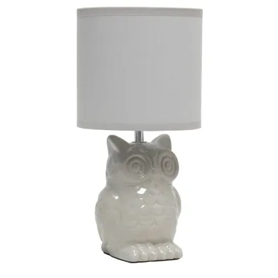 12.8 Ceramic Owl Bedside Lamp with Fabric Drum Shade: No Assembly, ETL Listed - Simple Designs