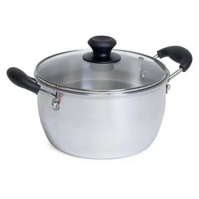 IMUSA 8qt Aluminum Pot with Glass Lid and Bakelite Handles: Medium Soup Pot, Stay-Cool Handle, Even-Heating