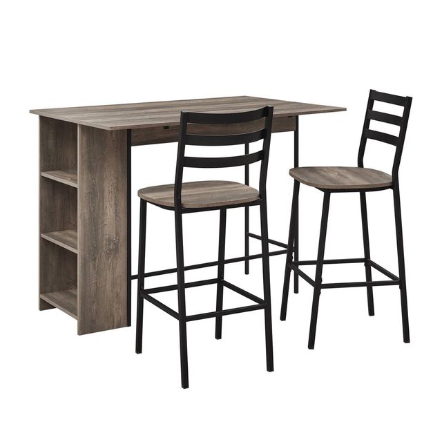 3pc Counter Height Drop Leaf Dining Set Gray Wash - Saracina Home