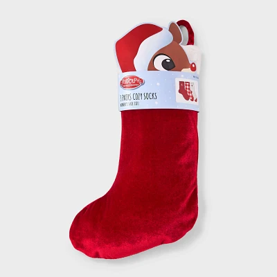 Women 3pk Rudolph Embroidered Cozy Crew Sock in Velvet Stocking - Red/Ivory 4-10