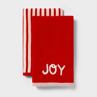 2pk Christmas Joy Hand Towels Red - Wondershop