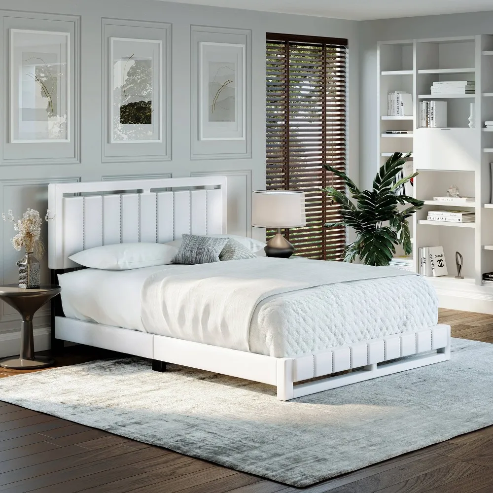 Boyd Sleep Eco Dream Twin Sloan Vertical Stitched Upholstered Platform Bed  White Faux Leather - Eco Dream | The Market Place