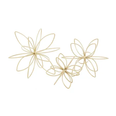 CosmoLiving by Cosmopolitan Set of 3 Gold Metal Floral Handmade Sculpture Contemporary Iron Decor