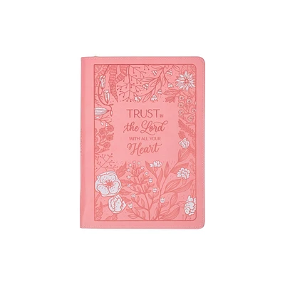 Christian Art Gifts Pink Vegan Leather Zipped Journal, Inspirational Womens Notebook Trust in the Lord Scripture, Flexible Cover, 336 Ruled Pages,