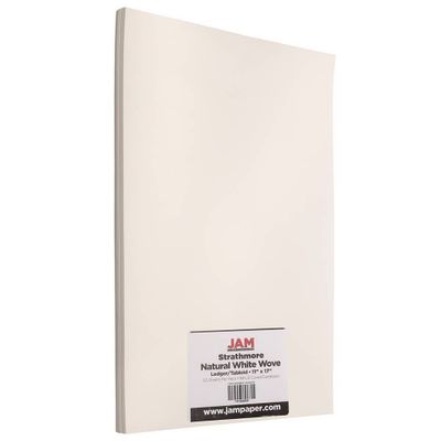 JAM Paper 11x17 Strathmore Ledger Cardstock Tabloid 88lb 50 Sheets Natural White Wove