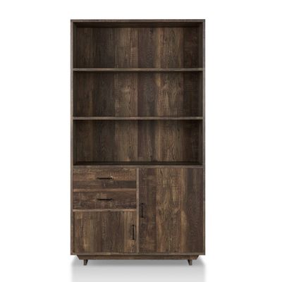 HOMES: Inside + Out 69.8 Tappan Bookcase with Cabinet Reclaimed Oak: Farmhouse Style, 5 Shelves, 2 Drawers