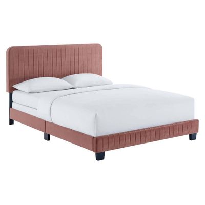 Queen Celine Channel Tufted Performance Velvet Traditional Bed Dusty Rose - Modway: Glam Deco, Foam Padded Headboard