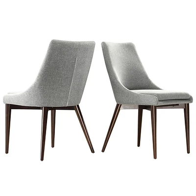 Set of 2 Cameron Mid-Century Barrel Back Linen Dining Chairs Brown - Inspire Q: Rubberwood, Upholstered Armless