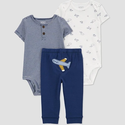 Carters Just One You Baby Boys Striped Plane Coordinate Set - Blue