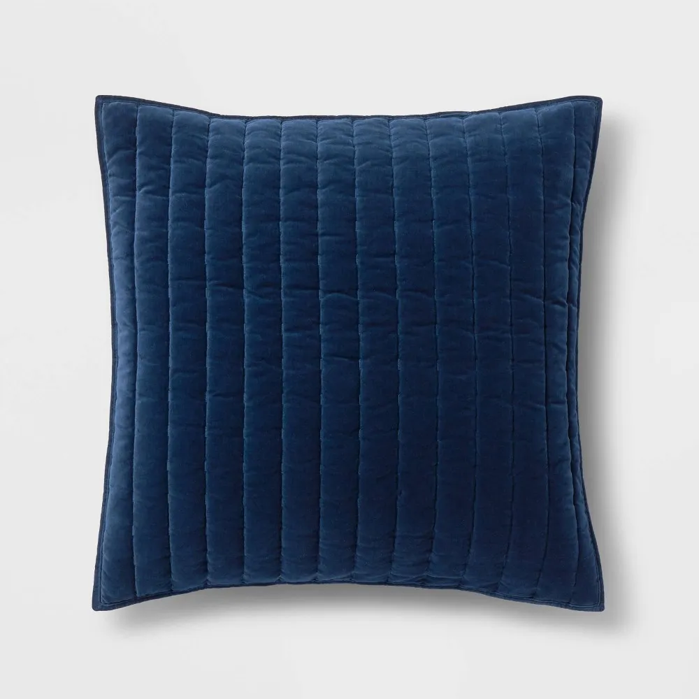 Euro Channel Stitch Velvet Quilt Sham Navy - Threshold: OEKO-TEX Certified, Cotton Backing, Machine Washable