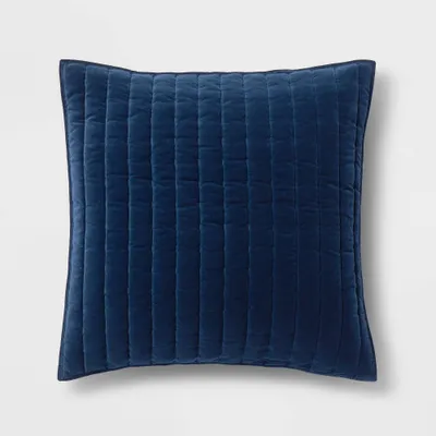 Euro Channel Stitch Velvet Quilt Sham Navy - Threshold: OEKO-TEX Certified, Cotton Backing, Machine Washable