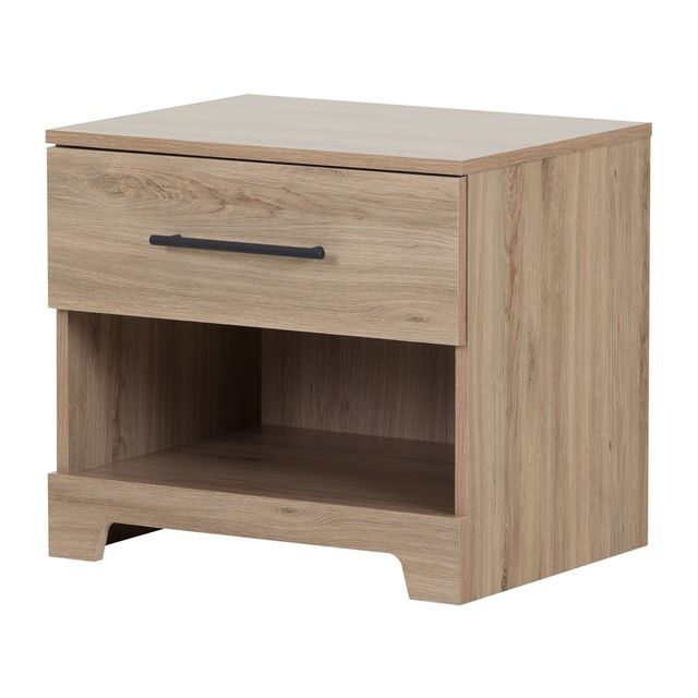 Primo 1 Drawer Nightstand Rustic Oak - South Shore: Metal Handle, Open Shelf Storage