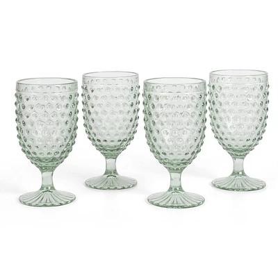 Martha Stewart Chauncey 4pk 14.2oz Hobnail Handmade Glass Goblets Green