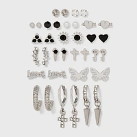 Mixed Cross and Butterfly Earring Set 18pc - Wild Fable Silver