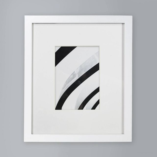 10 x 12 Matted to 5 x 7 Thin Gallery Frame White - Threshold: Modern Beveled Mat, Wall Mounted, MDF