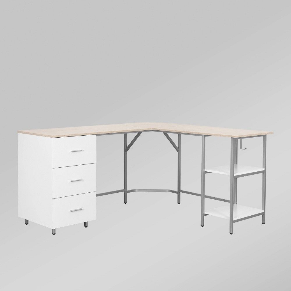 L Shape Home Office Two-Tone Desk with Storage - Techni Mobili: Wood