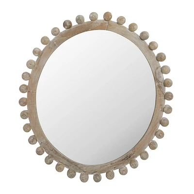 Storied Home Round Carved Wood Framed Wall Mirror Whitewashed: Mango Wood, 36.5x39.5, Wall Mount