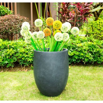 Rosemead Home & Garden, Inc. 17 Wide Kante Modern Concrete/Fiberglass Indoor Outdoor Planter Pot Charcoal Gray: Weather-Resistant