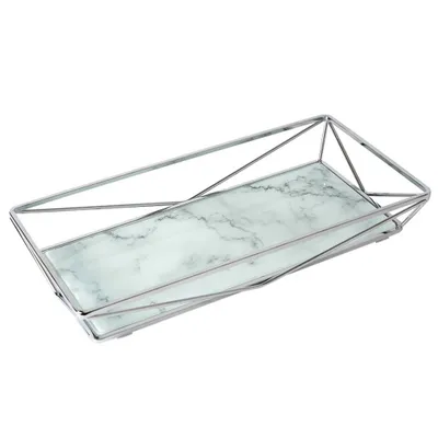 Geometric Tempered Glass Vanity Tank Tray White/Chrome - Home Details