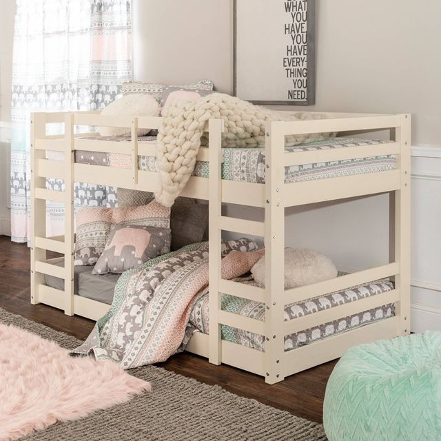 Twin Over Twin Indy Solid Wood Low Kids Bunk Bed  - Saracina Home: Built-In Ladders & Guard Rails, No Box Spring Needed