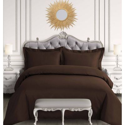 3pc Queen 600 Thread Count Cotton Sateen Oversized Duvet Cover Set Chocolate - Tribeca Living: Luxurious Bedding Set with Shams