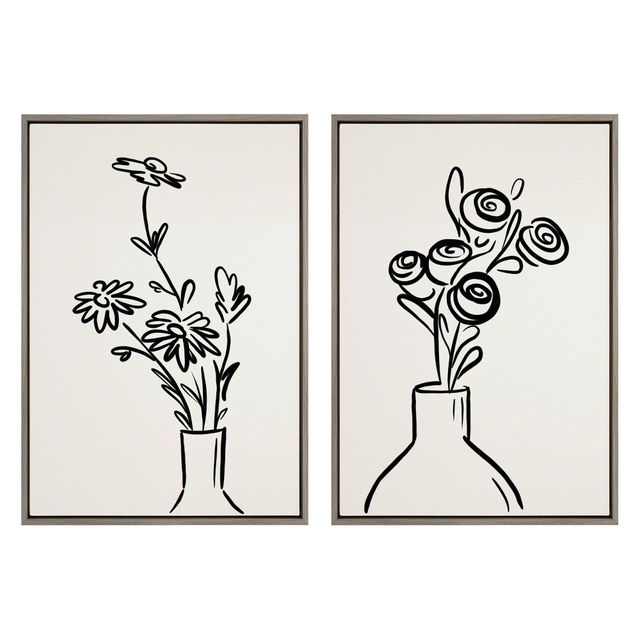 23 x 33 2pc Sylvie Still Life Flowers in Vase Framed Canvas Set by the Creative Bunch Studio Gray - Kate & Laurel All Things Decor