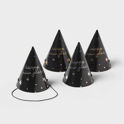 4ct New Years Eve Party Hats Black - Spritz