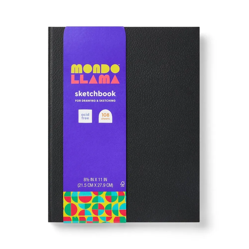 Mondo Llama 108pg Blank Hardbound Sketchbook 8.5x11 Black - Mondo Llama