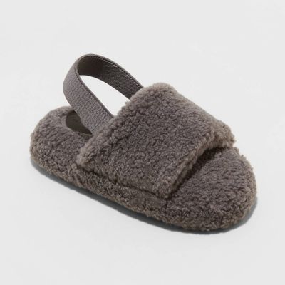 Toddler Boys Single Strap Faux Shearling Slippers