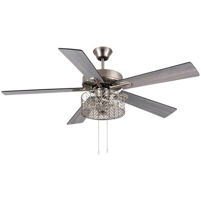 52 5-Blade LED Industrial Satin Lighted Ceiling Fan Metallic Silver - River of Goods: Reversible, 3-Speed, UL Listed