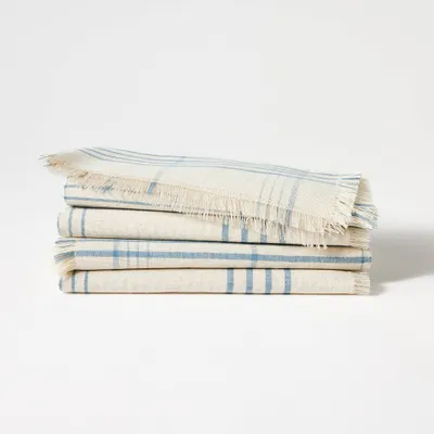 4pk Napkins Blue Plaid - Threshold designed with Studio McGee: Cotton & Linen, Classic Pattern, Kitchen Textiles