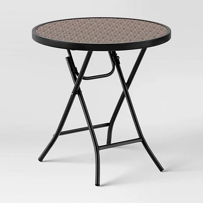 18.11x19.09 Glass Folding Round Outdoor Patio Accent Table