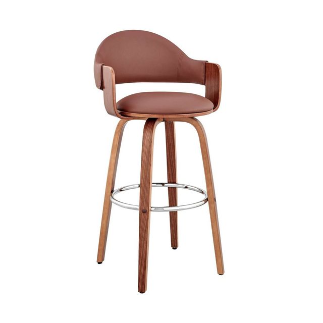 26 Daxton Counter Height Barstool with Brown Faux Leather Seat Walnut Finish Frame - Armen Living