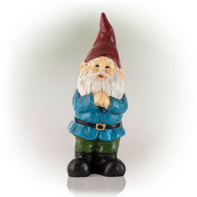 12 Polyresin Bearded Garden Gnome Statue With Red Hat - Alpine Corporation: Outdoor Lawn Decor, Solar Lighting Feature