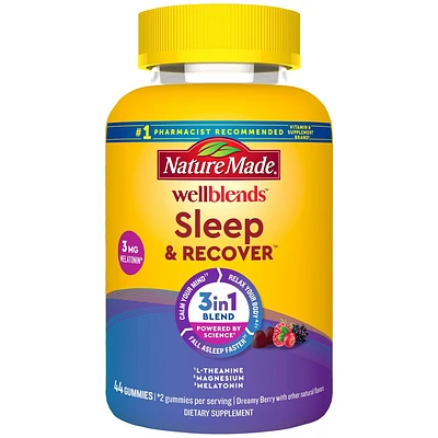 Nature Made Wellblends Sleep and Recover Sleep Aid Gummies with Melatonin, L theanine and Magnesium - 44ct