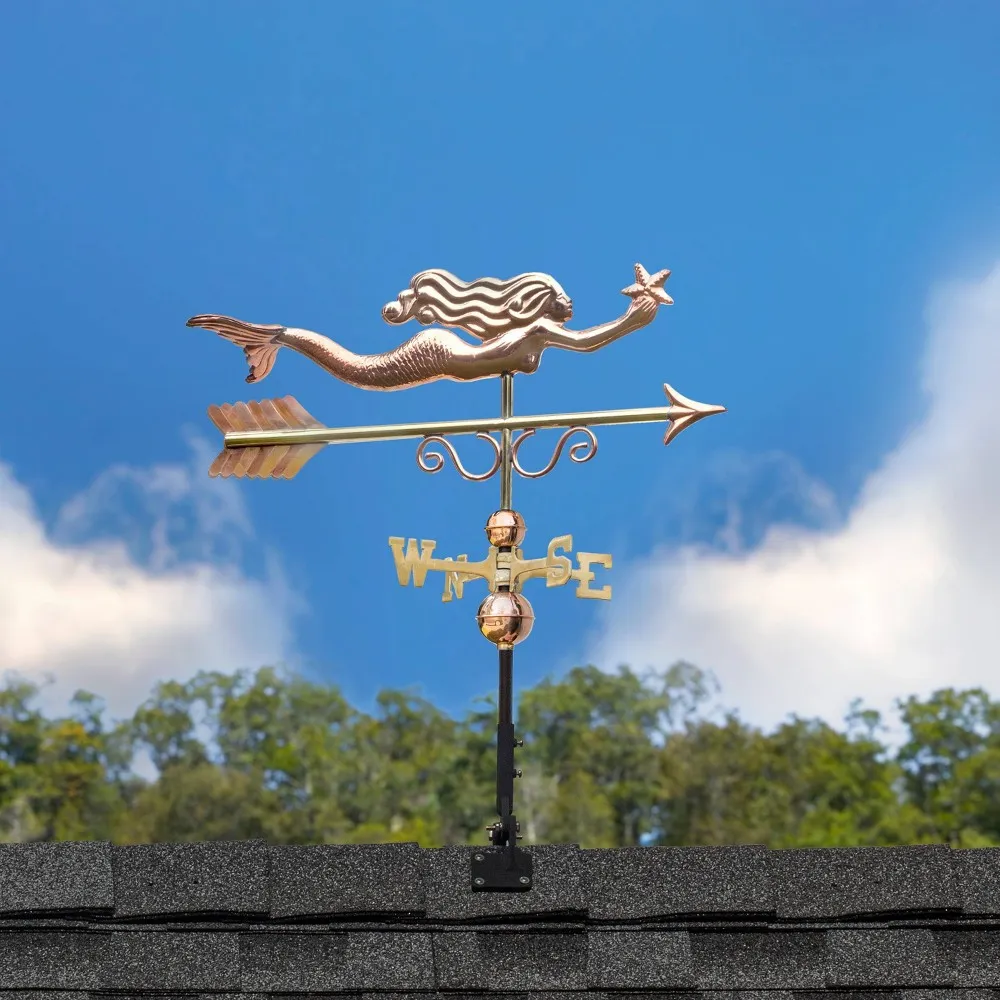 Pure Copper Little Mermaid Weathervane - Good Directions: Outdoor Rooftop Decor Sculpture