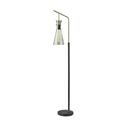 Adesso Walker Floor Lamp: Vintage Edison Bulb, Smoked Glass Shade, Black & Antique Brass