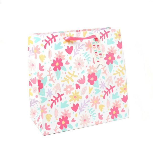 Square Floral Gift Bag with Glitter - Spritz