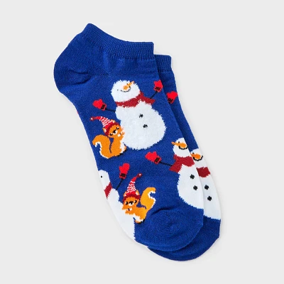 Women Snowman Friend Low Cut Sock - Blue 4-10