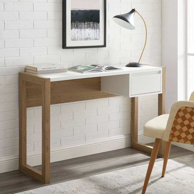 Claudine Chic Two-Tone Writing Desk with Grooved Drawer - Saracina Home: Modern Home Office Furniture