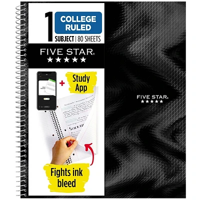 Five Star Active 1 Subject 80ct College Ruled Notebook Black: Single Subject, Flexible Cover, School Supplies, 8.5 x 11