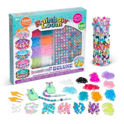 Rainbow Loom Beadmoji Deluxe Craft Kit: Rubber Band & Bead Bracelet Making Set for Kids 7+