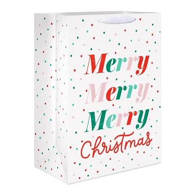 Merry, Merry, Merry Christmas on White Jumbo Gift Bag