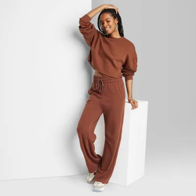 Womens High-Rise Wide Leg French Terry Sweatpants