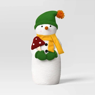 Fabric Christmas Snowman Figurine Holding Mushroom - Wondershop