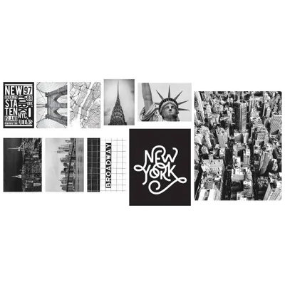 New York City Gallery Poster Kit Giant Peel and Stick Wall Decal Black/White/Gray - RoomMates