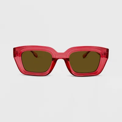 Women Platic Chunky Square Crytal Sunglae - Wild Fable Red