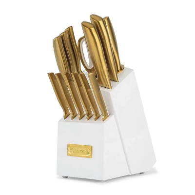 Cuisinart Classic 15pc Gold PVD Stainless Steel Cutlery Block Set White: Forged Knife Set with Comfort-Grip Handle