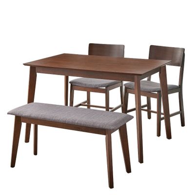 Buylateral 4pc Celeste Dining Set with Bench : Laminated Rectangle Table, Upholstered Chairs