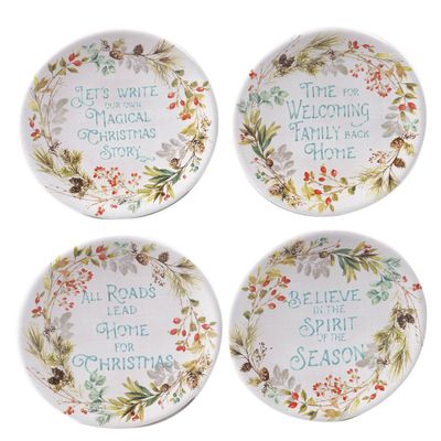 6 4pk Earthenware Christmas Story Canape Plates - Certified International